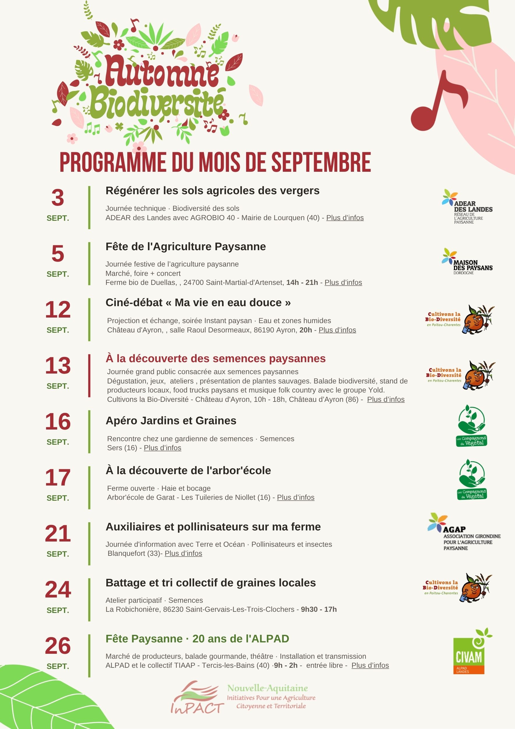 Automne de la biodiversité Programme septembre 2026 InPACT NA